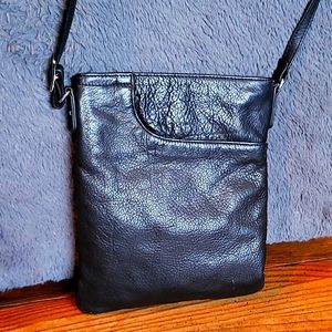 Cross body bag, super soft black pebble leather.